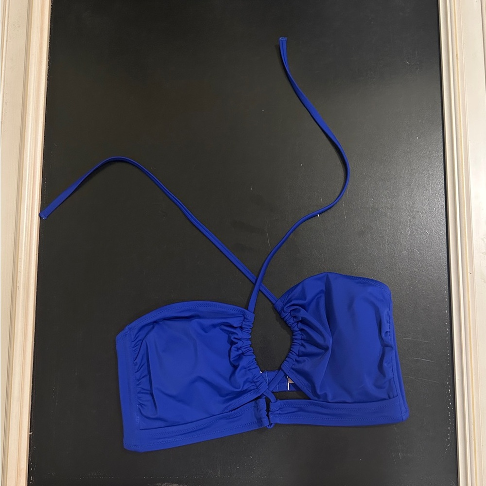Shade and Shore Blue Keyhole Side Boning Halter Bikini Top Size L - NWOT